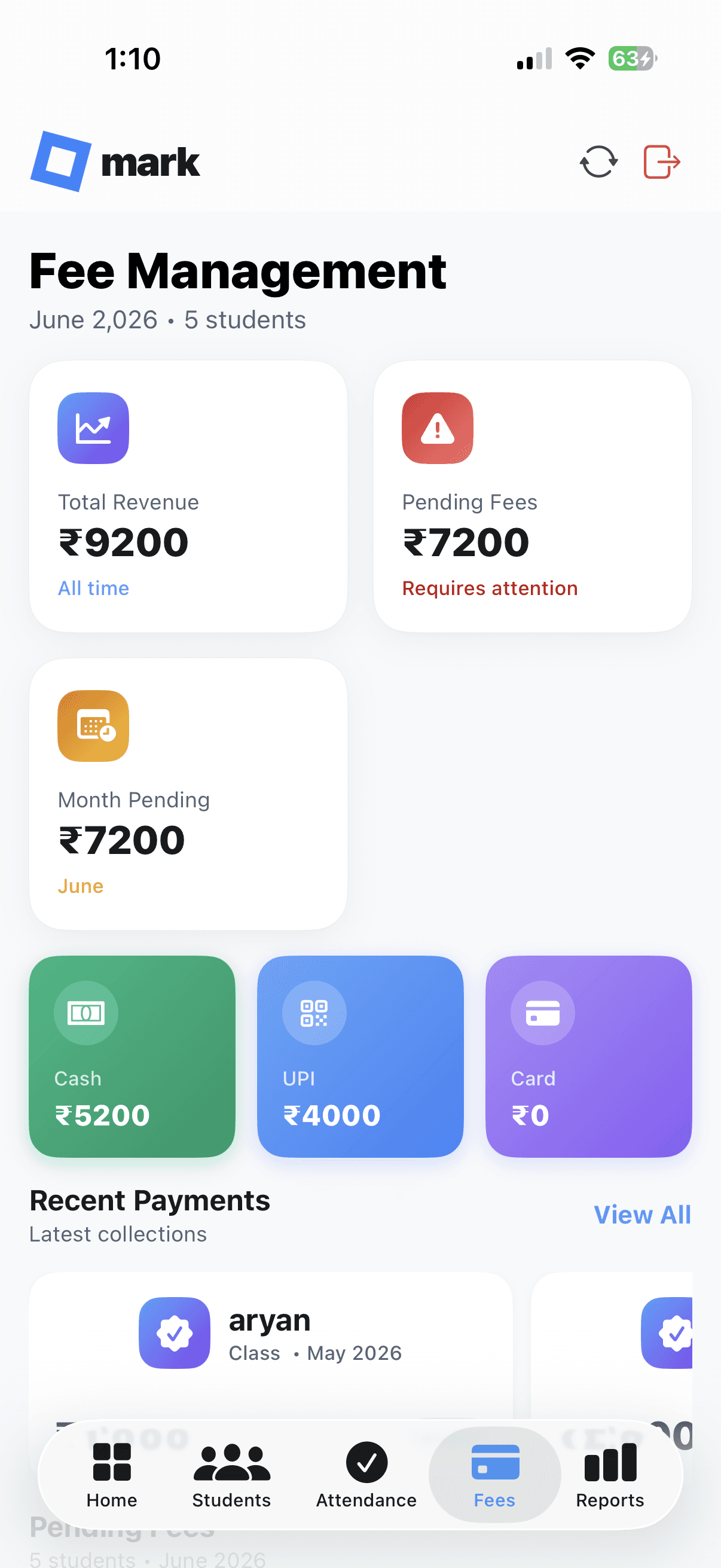 Financial Dashboard View